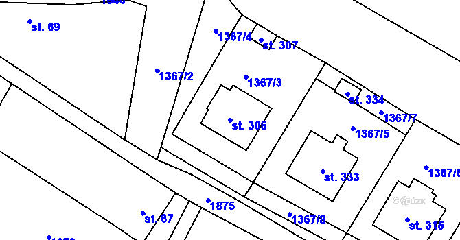 Parcela st. 306 v KÚ Nesměřice, Katastrální mapa