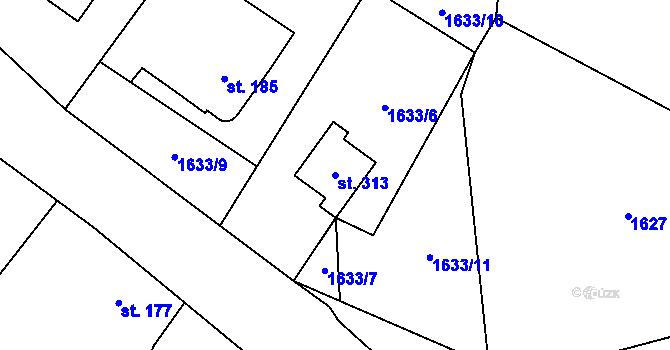 Parcela st. 313 v KÚ Nesměřice, Katastrální mapa
