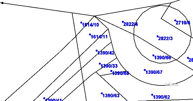 Parcela st. 1390/42 v KÚ Nesměřice, Katastrální mapa