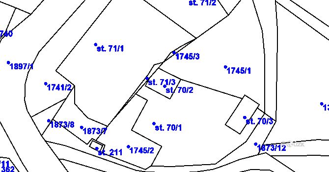 Parcela st. 70/2 v KÚ Nesměřice, Katastrální mapa