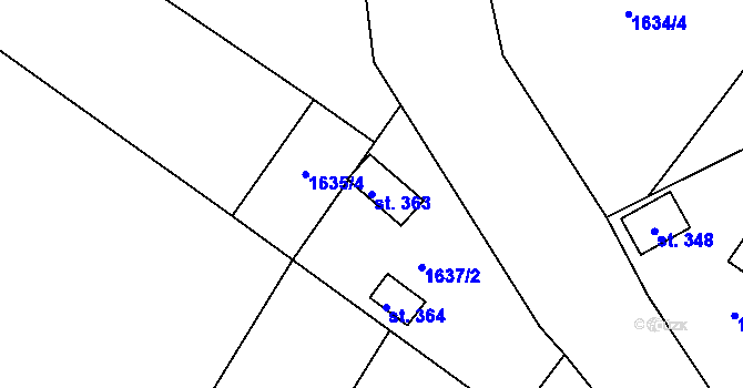 Parcela st. 363 v KÚ Nesměřice, Katastrální mapa