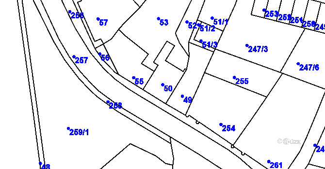 Parcela st. 50 v KÚ Zruč nad Sázavou, Katastrální mapa