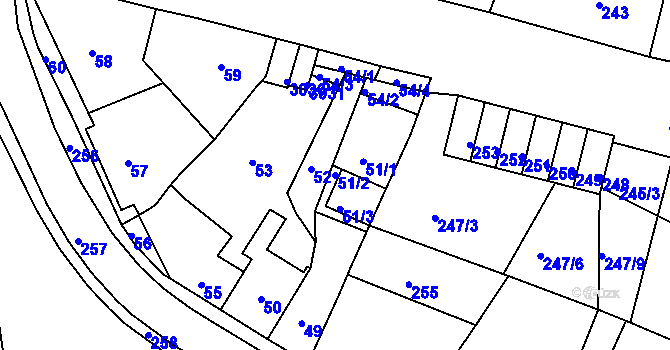 Parcela st. 51/2 v KÚ Zruč nad Sázavou, Katastrální mapa