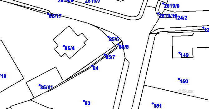 Parcela st. 85/7 v KÚ Zruč nad Sázavou, Katastrální mapa