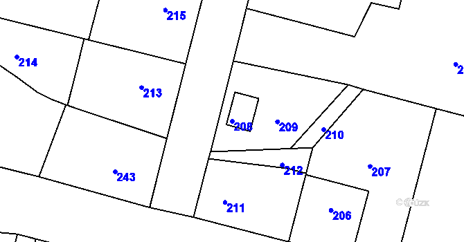 Parcela st. 208 v KÚ Zruč nad Sázavou, Katastrální mapa
