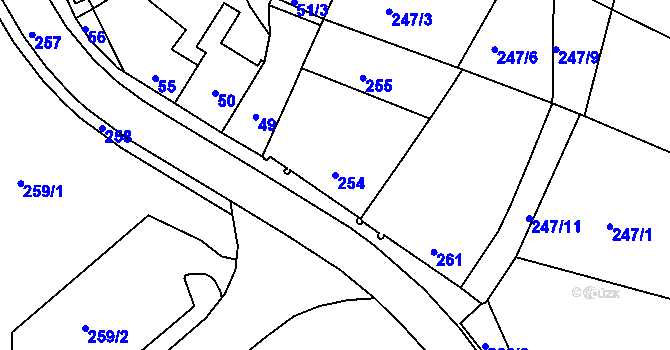 Parcela st. 254 v KÚ Zruč nad Sázavou, Katastrální mapa