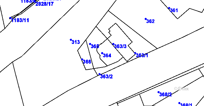 Parcela st. 364 v KÚ Zruč nad Sázavou, Katastrální mapa