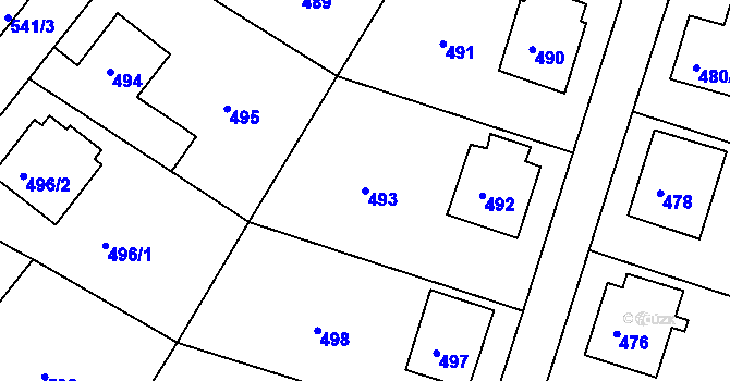 Parcela st. 493 v KÚ Zruč nad Sázavou, Katastrální mapa