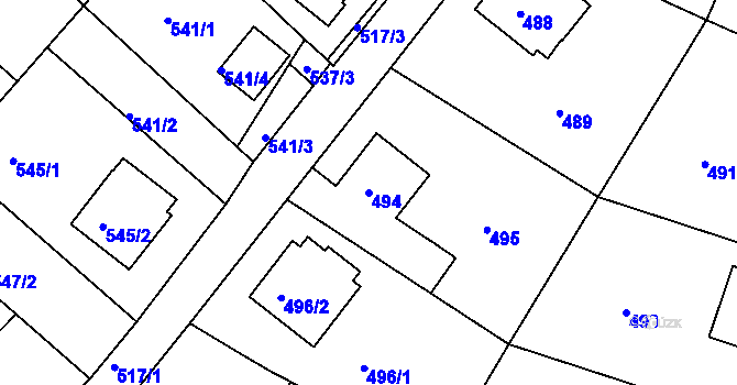 Parcela st. 494 v KÚ Zruč nad Sázavou, Katastrální mapa