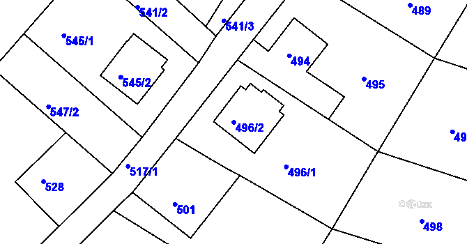 Parcela st. 496/2 v KÚ Zruč nad Sázavou, Katastrální mapa