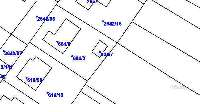 Parcela st. 604/7 v KÚ Zruč nad Sázavou, Katastrální mapa