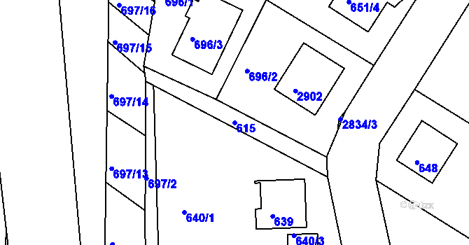 Parcela st. 615 v KÚ Zruč nad Sázavou, Katastrální mapa