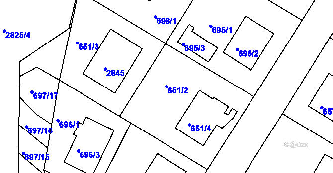 Parcela st. 651/2 v KÚ Zruč nad Sázavou, Katastrální mapa