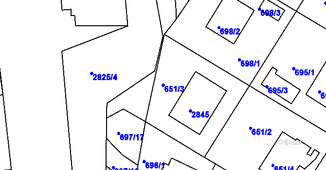 Parcela st. 651/3 v KÚ Zruč nad Sázavou, Katastrální mapa
