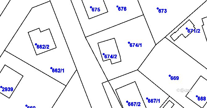 Parcela st. 674/2 v KÚ Zruč nad Sázavou, Katastrální mapa