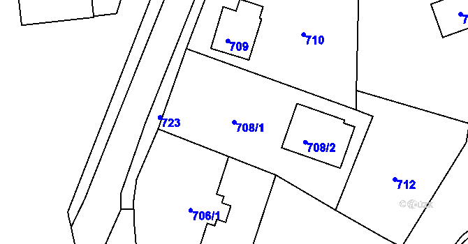 Parcela st. 708/1 v KÚ Zruč nad Sázavou, Katastrální mapa