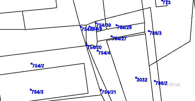 Parcela st. 754/4 v KÚ Zruč nad Sázavou, Katastrální mapa