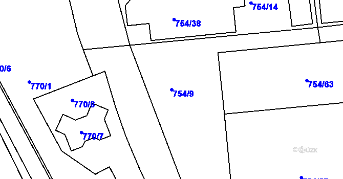 Parcela st. 754/9 v KÚ Zruč nad Sázavou, Katastrální mapa