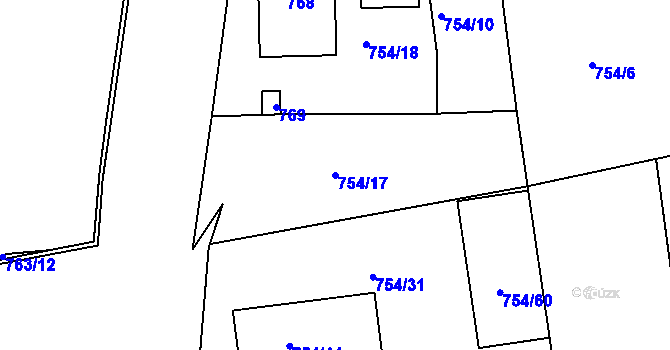 Parcela st. 754/17 v KÚ Zruč nad Sázavou, Katastrální mapa
