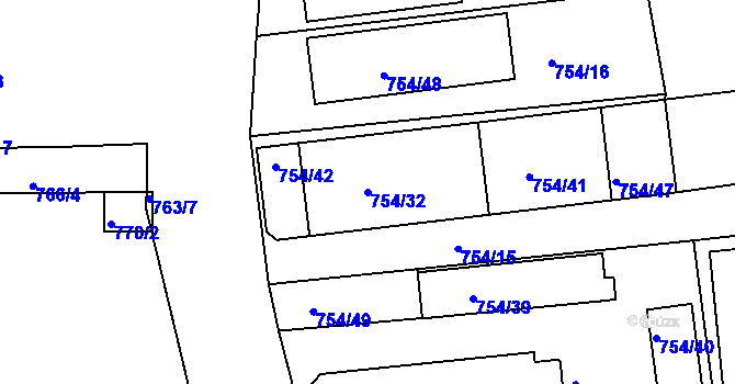 Parcela st. 754/32 v KÚ Zruč nad Sázavou, Katastrální mapa