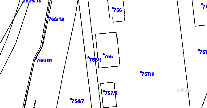 Parcela st. 755 v KÚ Zruč nad Sázavou, Katastrální mapa