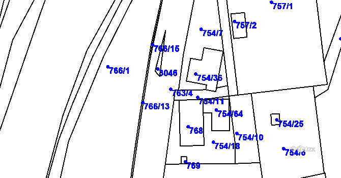 Parcela st. 763/4 v KÚ Zruč nad Sázavou, Katastrální mapa