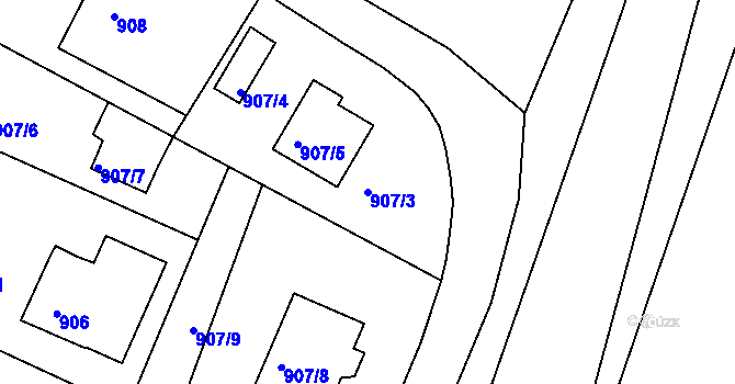 Parcela st. 907/3 v KÚ Zruč nad Sázavou, Katastrální mapa