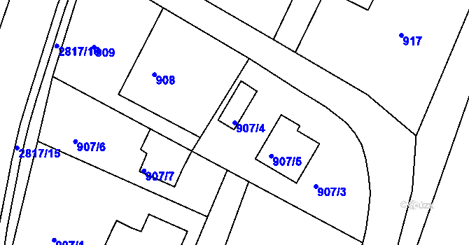 Parcela st. 907/4 v KÚ Zruč nad Sázavou, Katastrální mapa