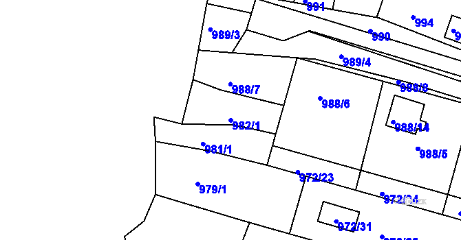 Parcela st. 982/1 v KÚ Zruč nad Sázavou, Katastrální mapa