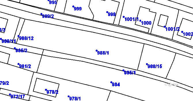 Parcela st. 988/1 v KÚ Zruč nad Sázavou, Katastrální mapa