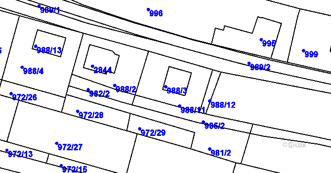 Parcela st. 988/3 v KÚ Zruč nad Sázavou, Katastrální mapa
