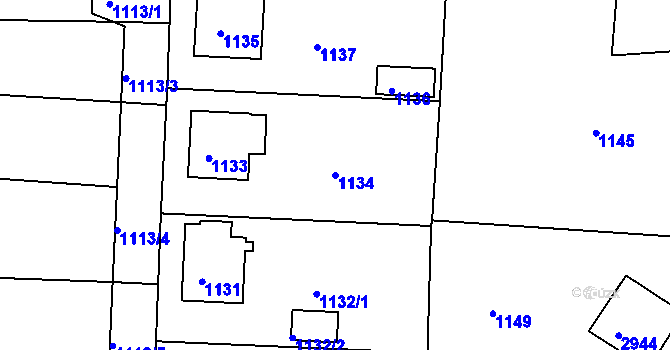 Parcela st. 1134 v KÚ Zruč nad Sázavou, Katastrální mapa