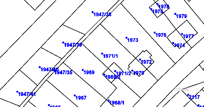 Parcela st. 1971/1 v KÚ Zruč nad Sázavou, Katastrální mapa