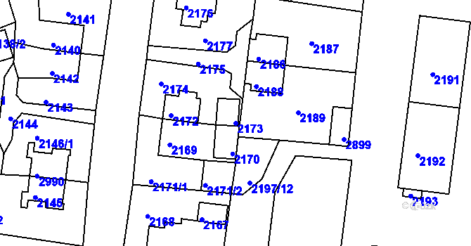 Parcela st. 2173 v KÚ Zruč nad Sázavou, Katastrální mapa