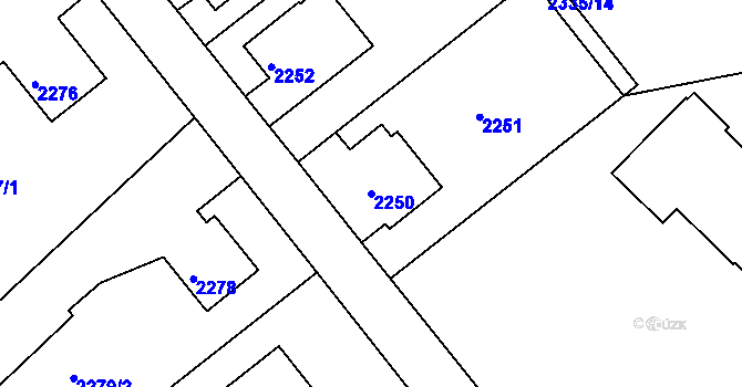 Parcela st. 2250 v KÚ Zruč nad Sázavou, Katastrální mapa