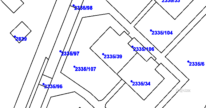 Parcela st. 2335/39 v KÚ Zruč nad Sázavou, Katastrální mapa