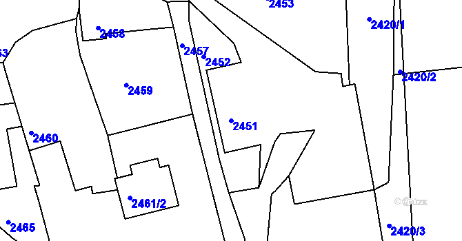 Parcela st. 2451 v KÚ Zruč nad Sázavou, Katastrální mapa