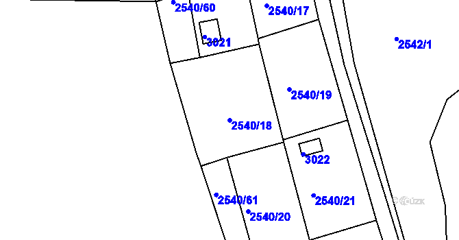 Parcela st. 2540/18 v KÚ Zruč nad Sázavou, Katastrální mapa