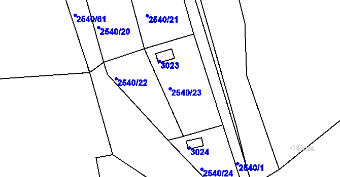 Parcela st. 2540/23 v KÚ Zruč nad Sázavou, Katastrální mapa