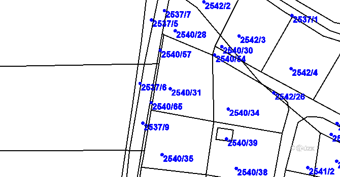 Parcela st. 2540/31 v KÚ Zruč nad Sázavou, Katastrální mapa
