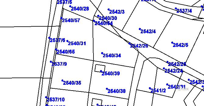 Parcela st. 2540/34 v KÚ Zruč nad Sázavou, Katastrální mapa