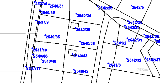 Parcela st. 2540/38 v KÚ Zruč nad Sázavou, Katastrální mapa