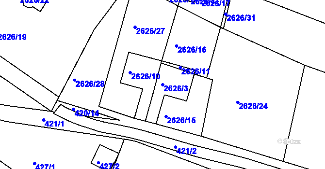 Parcela st. 2626/3 v KÚ Zruč nad Sázavou, Katastrální mapa