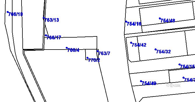 Parcela st. 763/7 v KÚ Zruč nad Sázavou, Katastrální mapa