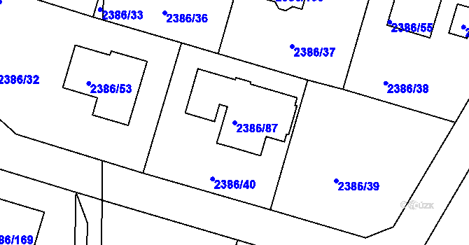 Parcela st. 2386/87 v KÚ Zruč nad Sázavou, Katastrální mapa