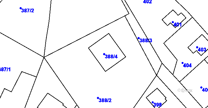 Parcela st. 388/4 v KÚ Zruč nad Sázavou, Katastrální mapa