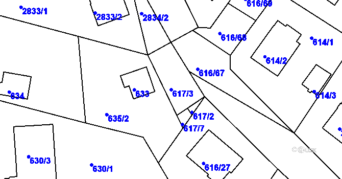 Parcela st. 617/3 v KÚ Zruč nad Sázavou, Katastrální mapa