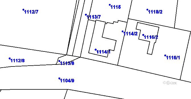Parcela st. 1114/1 v KÚ Zruč nad Sázavou, Katastrální mapa