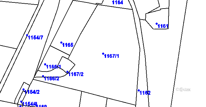 Parcela st. 1167/1 v KÚ Zruč nad Sázavou, Katastrální mapa