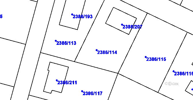 Parcela st. 2386/114 v KÚ Zruč nad Sázavou, Katastrální mapa